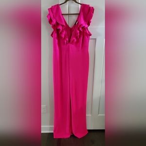 Fashion Nova sleeveless knit pink ruffled jumpsuit in size 2X